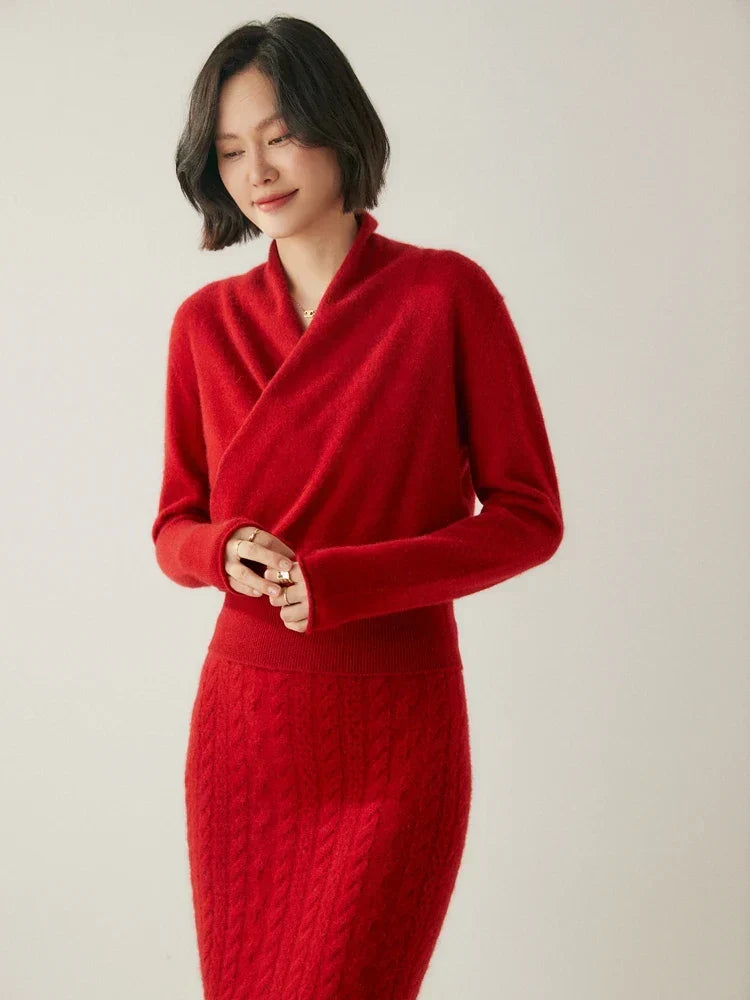 Laura | Damen Eleganter Wickelpullover Mit Überkreuztem Design