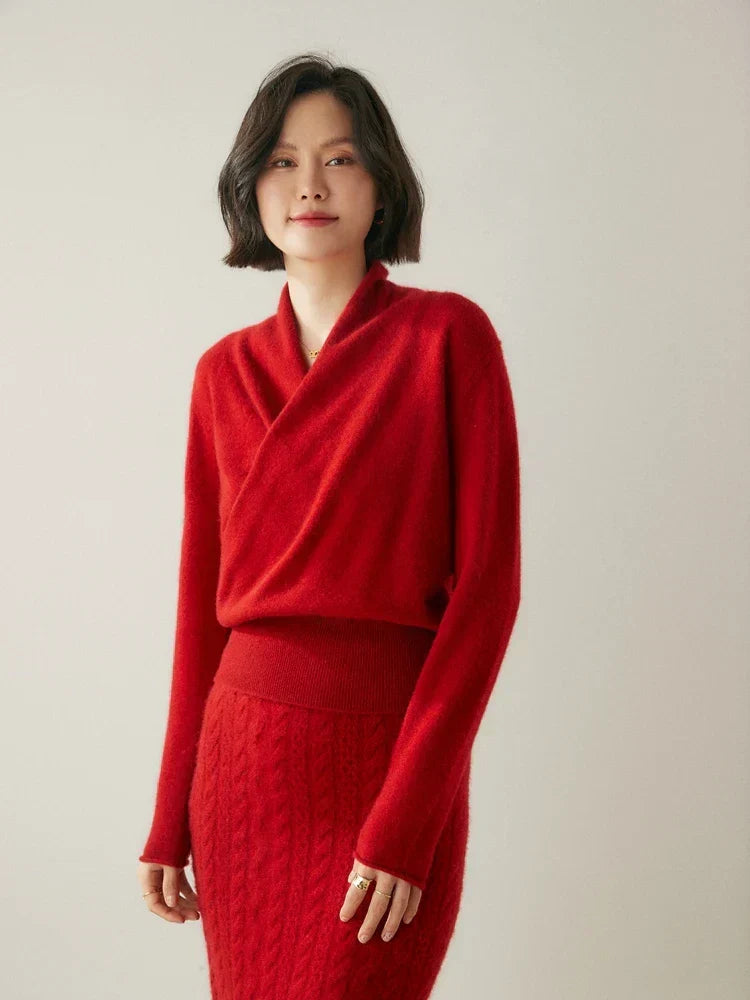 Laura | Damen Eleganter Wickelpullover Mit Überkreuztem Design