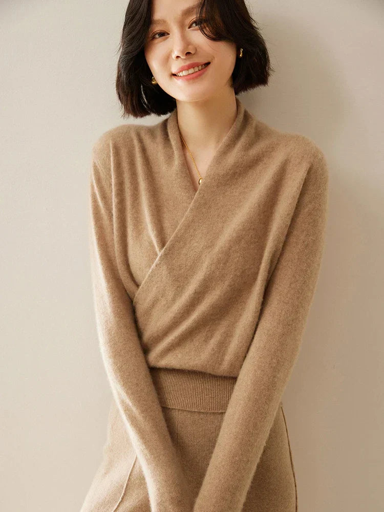 Laura | Damen Eleganter Wickelpullover Mit Überkreuztem Design