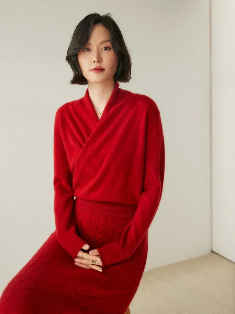 Laura | Damen Eleganter Wickelpullover Mit Überkreuztem Design