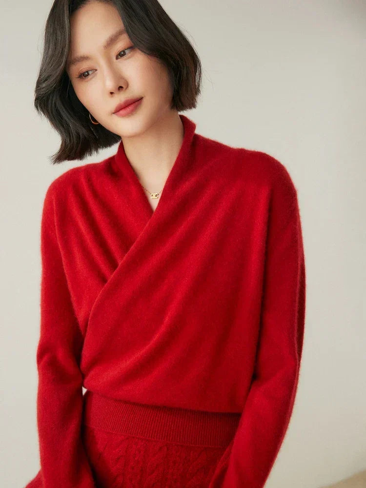 Laura | Damen Eleganter Wickelpullover Mit Überkreuztem Design