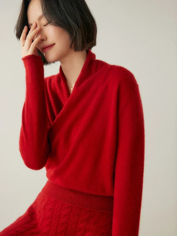 Laura | Damen Eleganter Wickelpullover Mit Überkreuztem Design