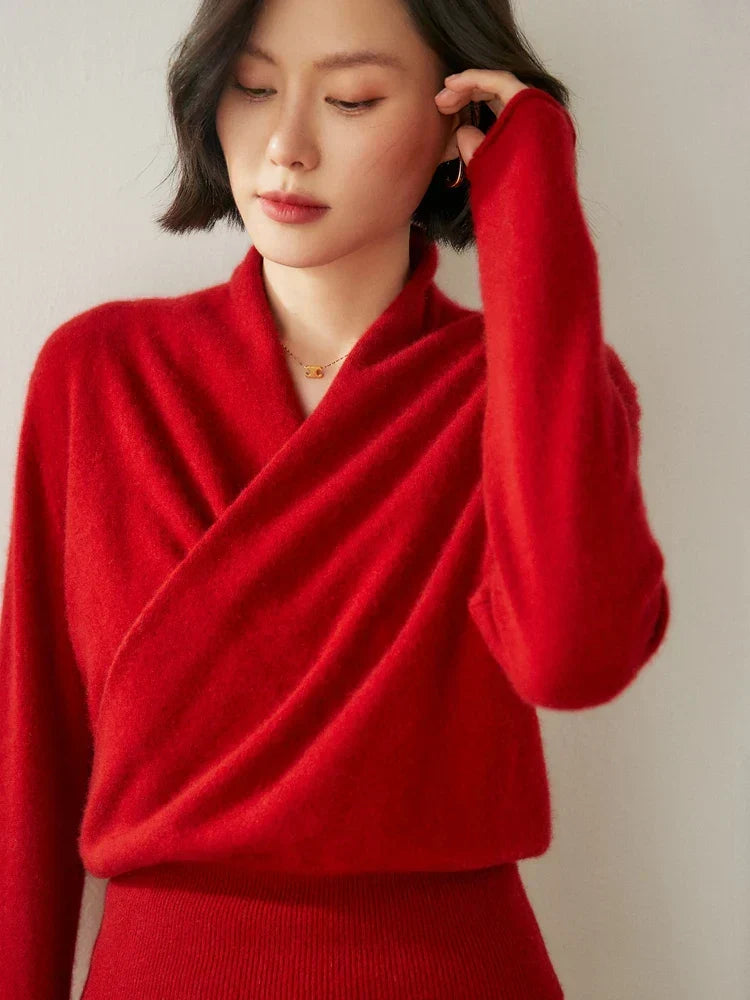 Laura | Damen Eleganter Wickelpullover Mit Überkreuztem Design