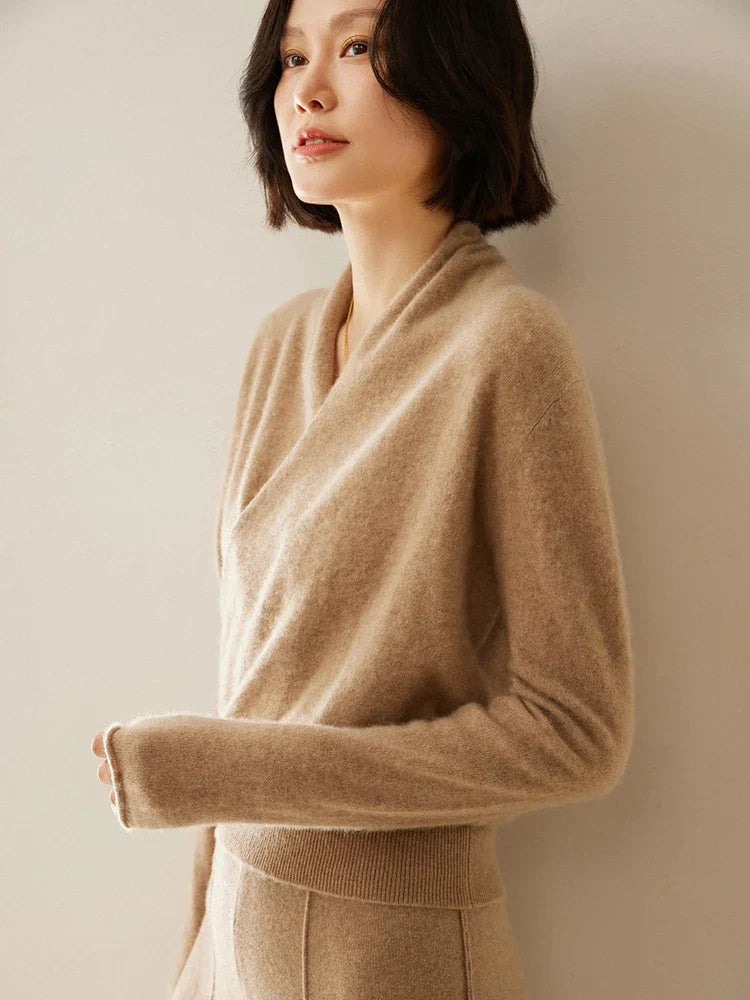 Laura | Damen Eleganter Wickelpullover Mit Überkreuztem Design