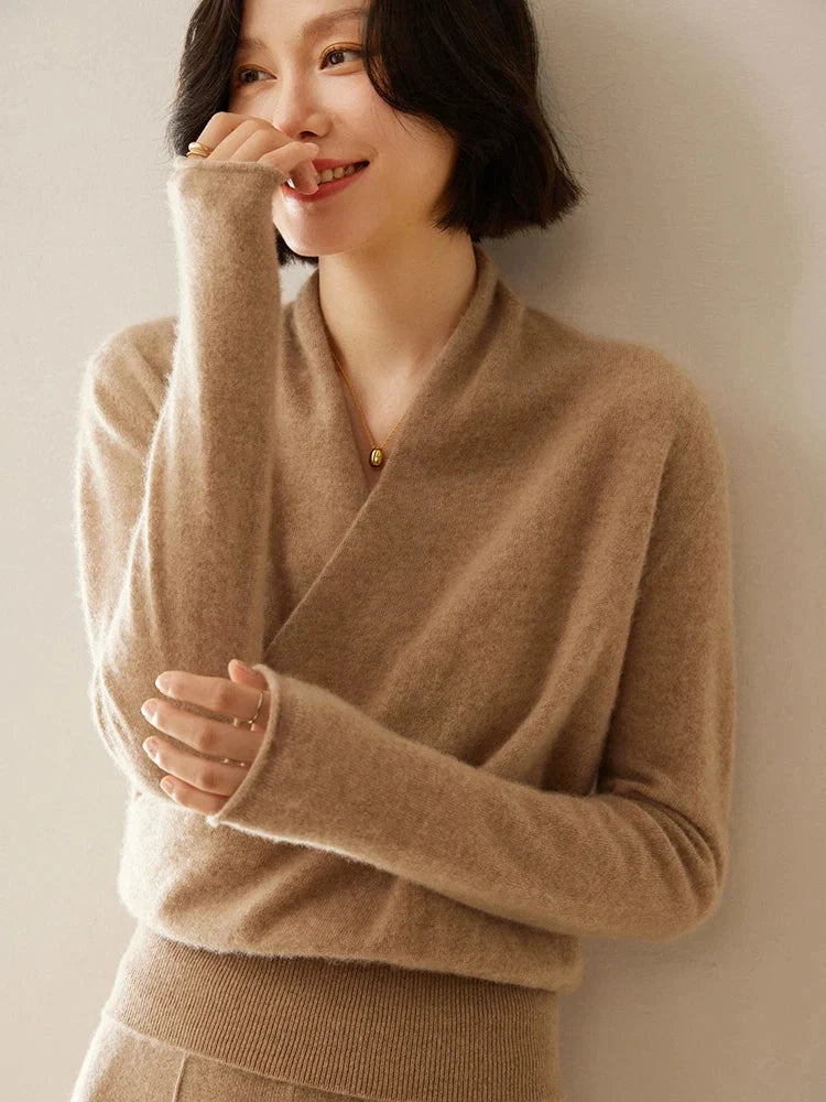 Laura | Damen Eleganter Wickelpullover Mit Überkreuztem Design