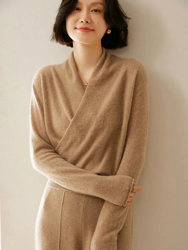 Laura | Damen Eleganter Wickelpullover Mit Überkreuztem Design