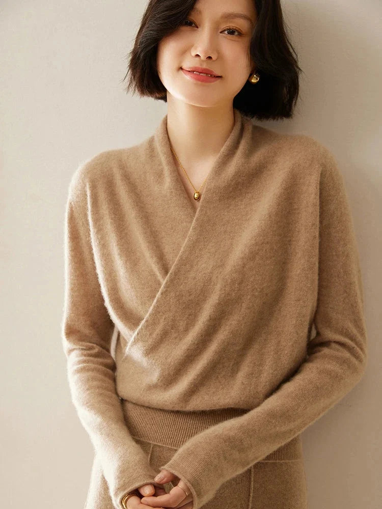 Laura | Damen Eleganter Wickelpullover Mit Überkreuztem Design