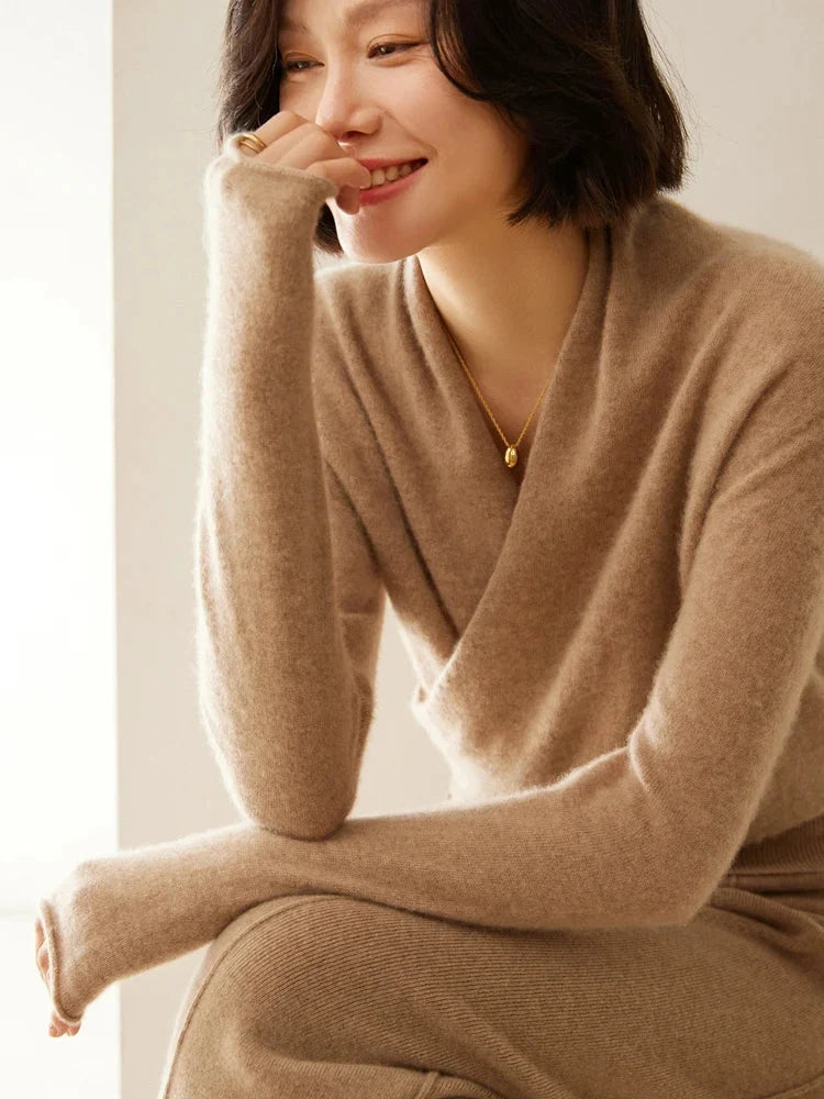 Laura | Damen Eleganter Wickelpullover Mit Überkreuztem Design