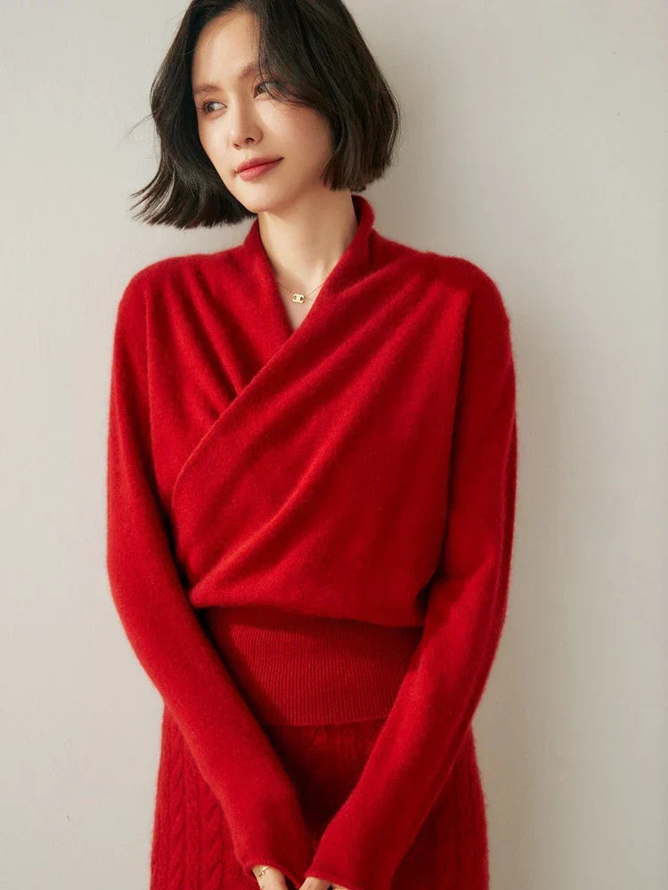 Laura | Damen Eleganter Wickelpullover Mit Überkreuztem Design