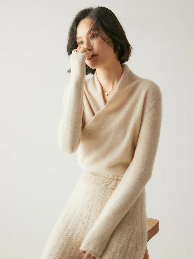 Laura | Damen Eleganter Wickelpullover Mit Überkreuztem Design