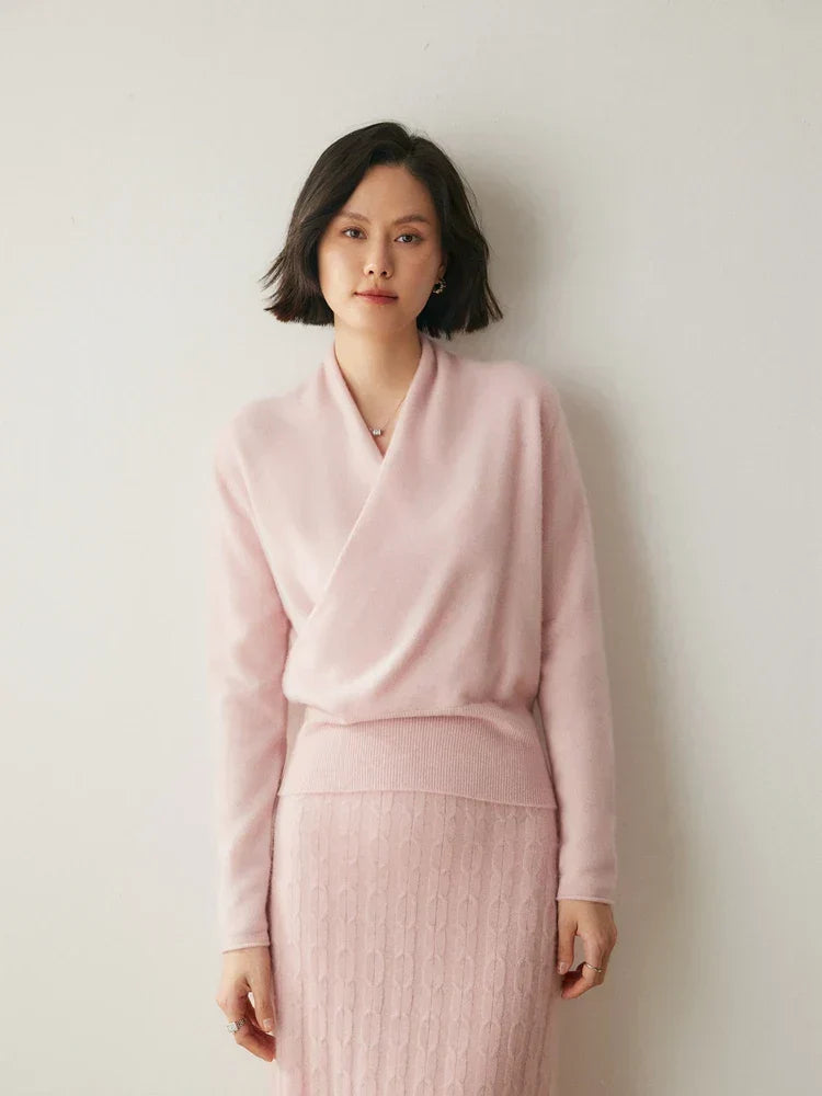 Laura | Damen Eleganter Wickelpullover Mit Überkreuztem Design