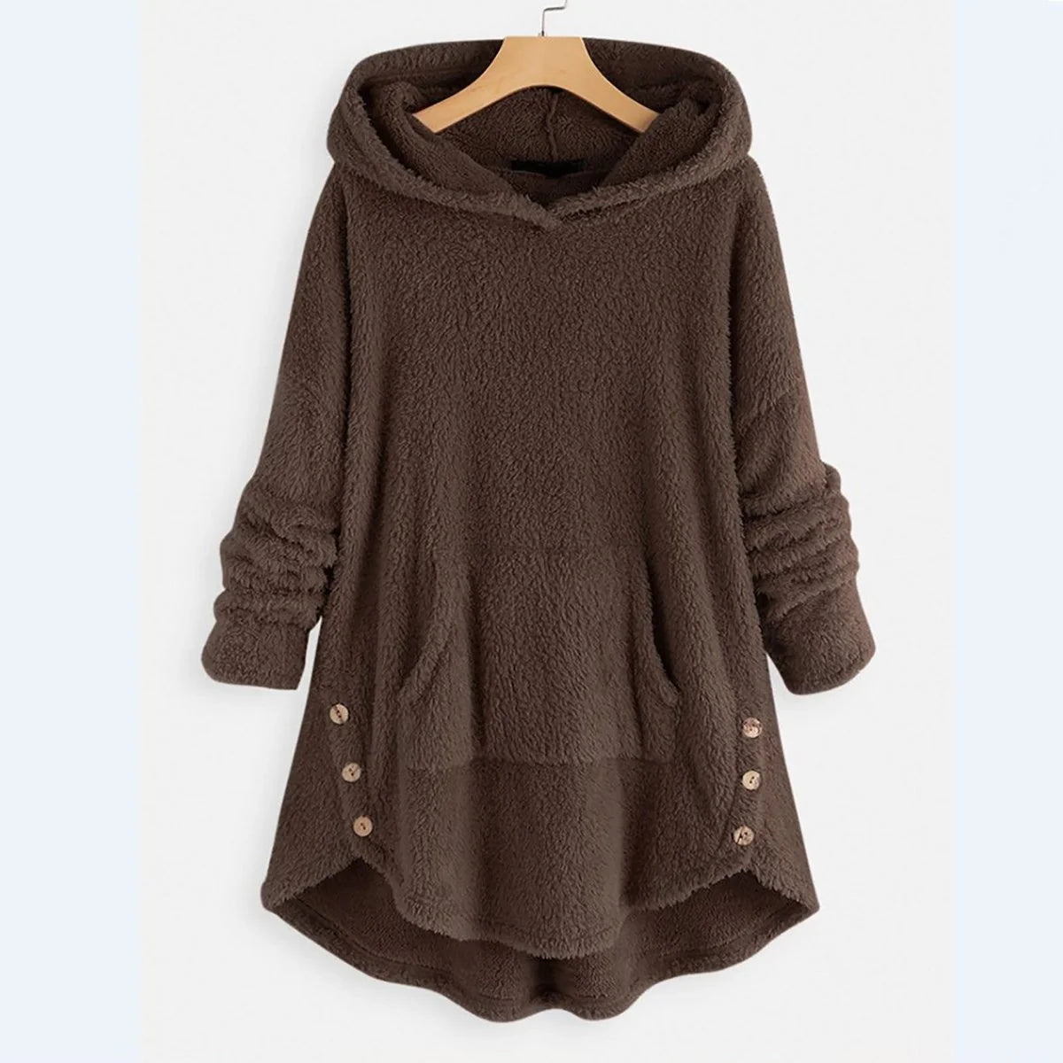 Lena | Damen Plüsch-Hoodie Sweatshirt Reißverschluss Katzen-Print Fleece
