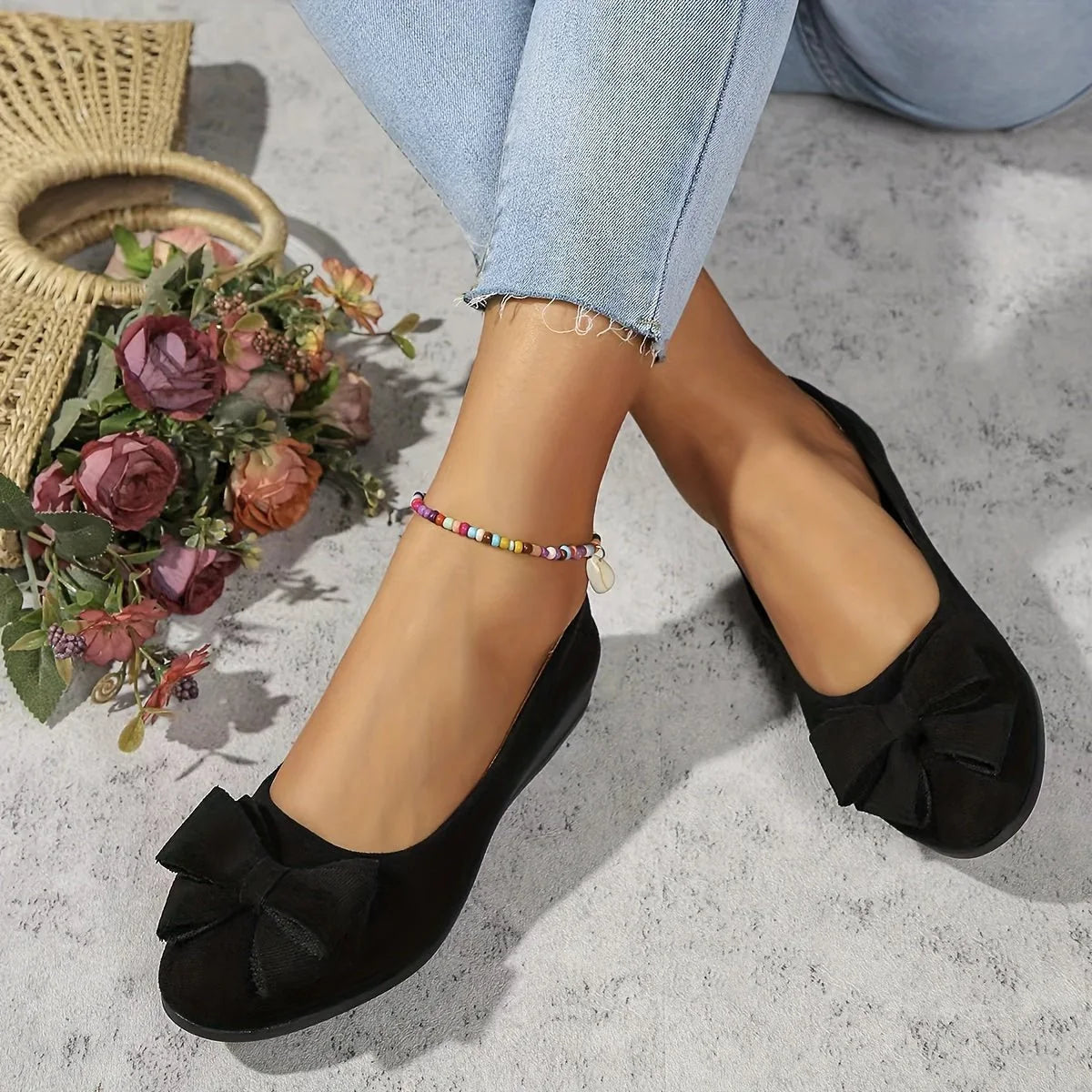 Lena | Damen Wildlederoptik Schleife Gepolsterte Slip-On Ballerinas