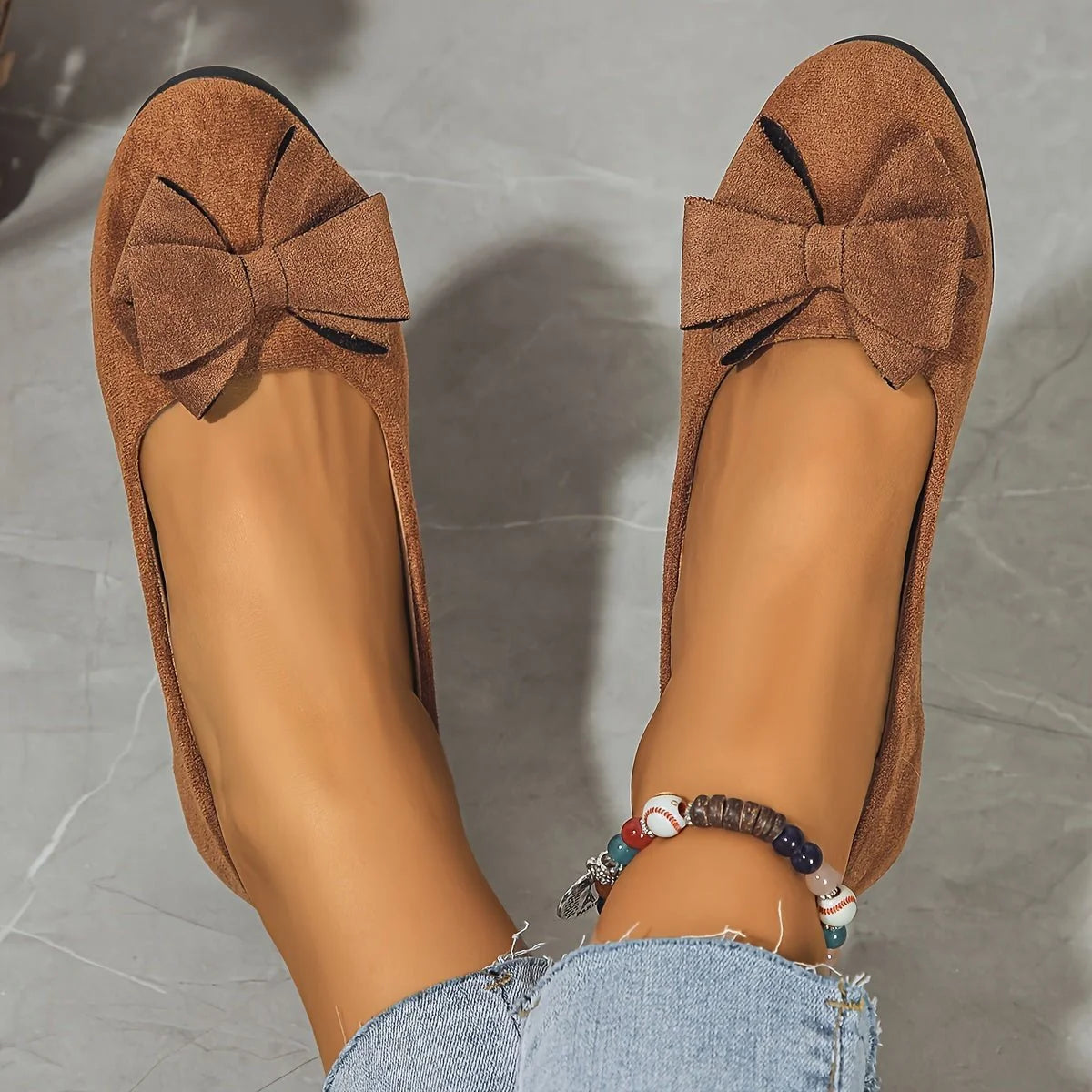 Lena | Damen Wildlederoptik Schleife Gepolsterte Slip-On Ballerinas