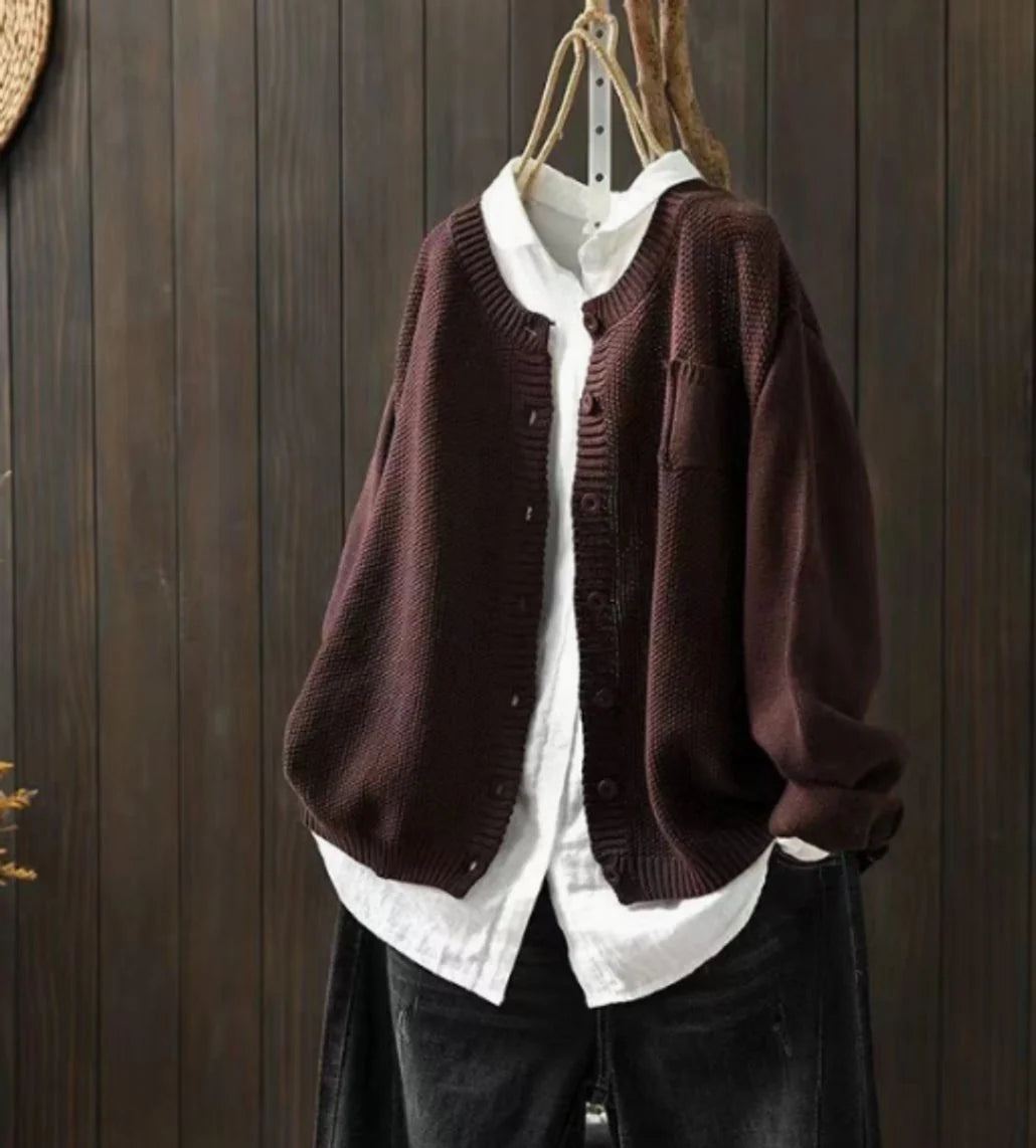 Luisa | Damen Oversize Strick-Cardigan mit Knopfleiste und Taschen