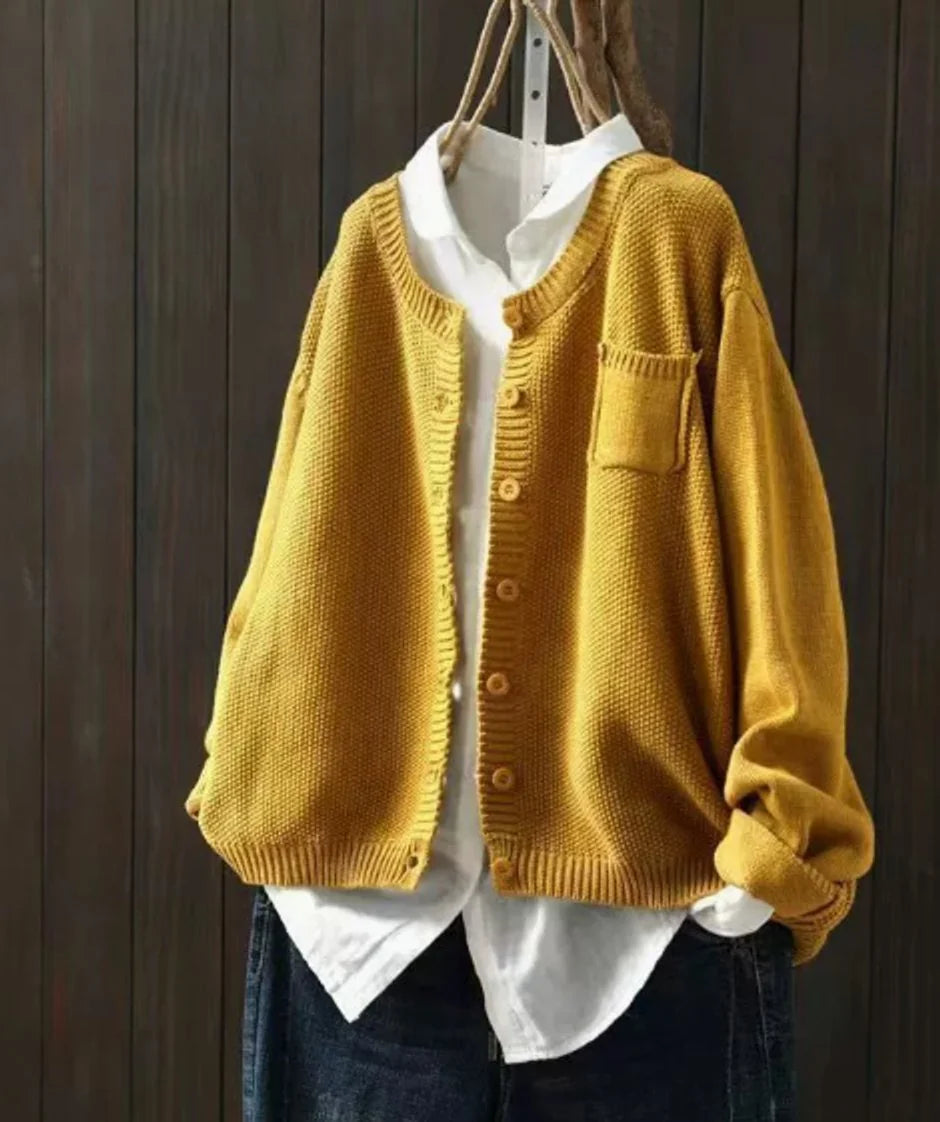 Luisa | Damen Oversize Strick-Cardigan mit Knopfleiste und Taschen