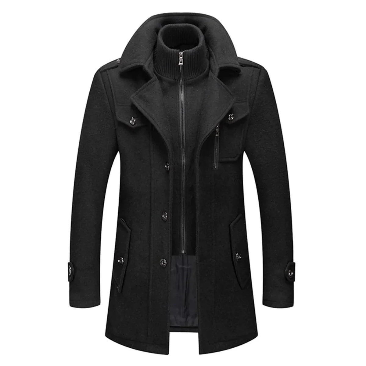 Lukas | Herren Zweiteiliger Wollmantel Slim-Fit Wintermantel mit Strickkragen