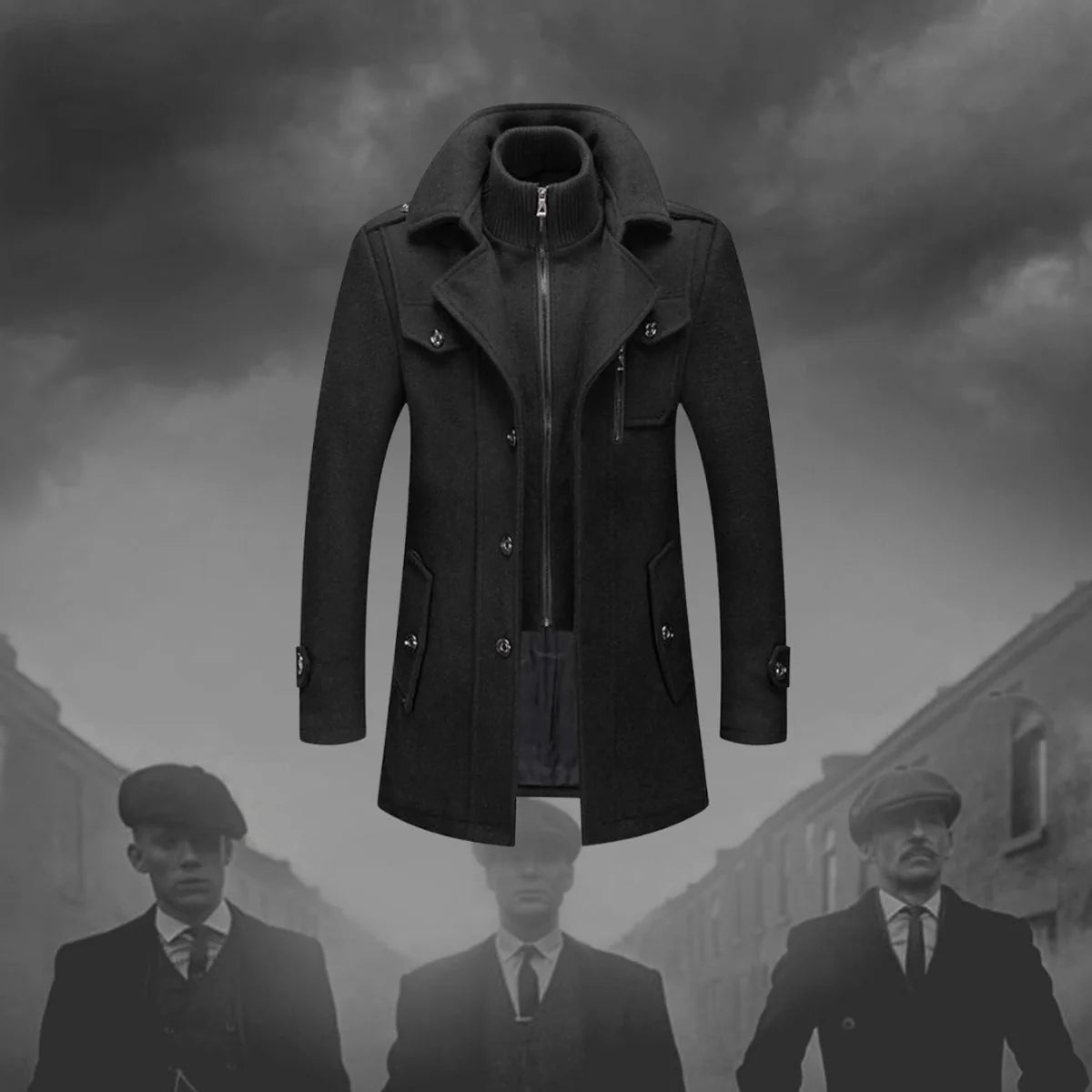 Lukas | Herren Zweiteiliger Wollmantel Slim-Fit Wintermantel mit Strickkragen