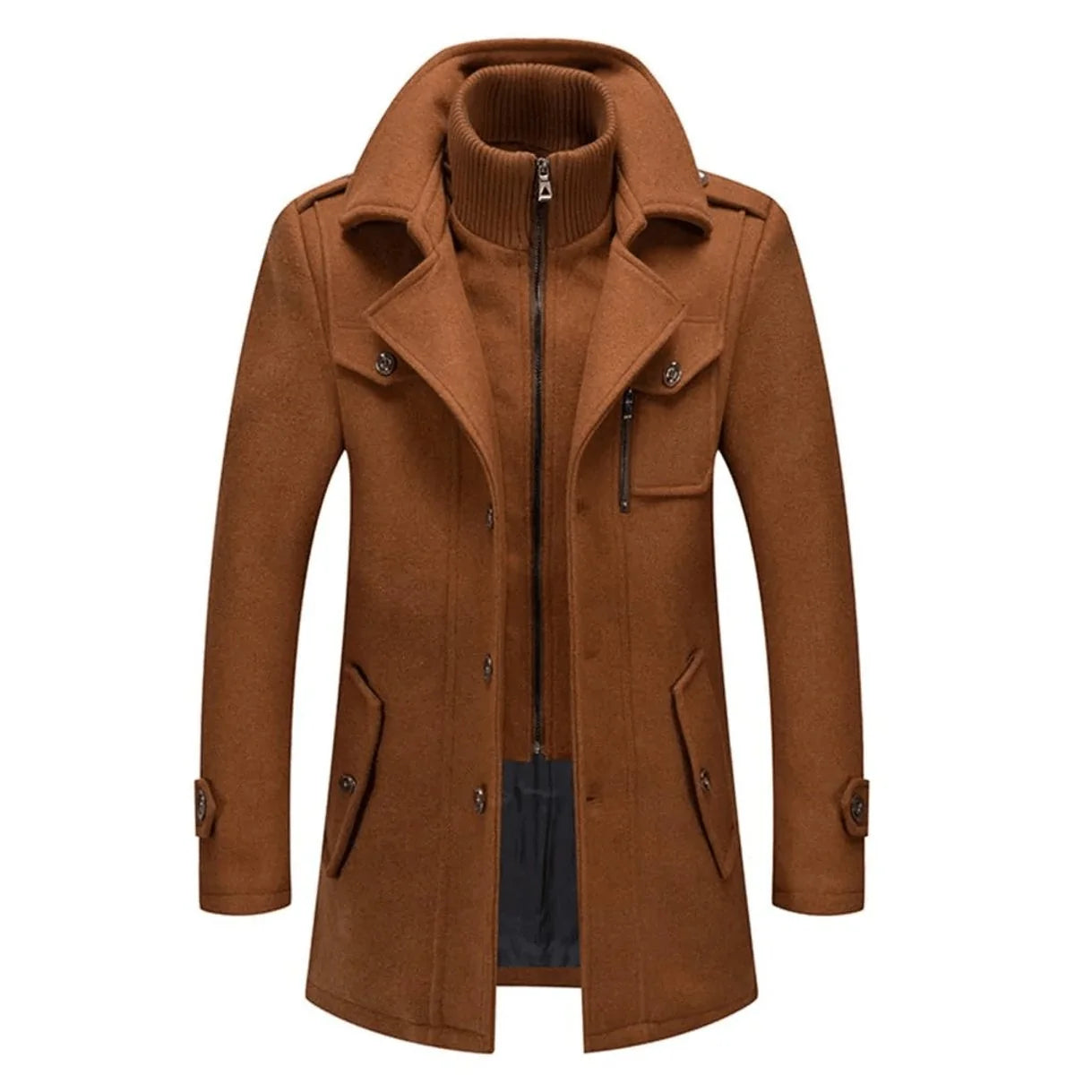 Lukas | Herren Zweiteiliger Wollmantel Slim-Fit Wintermantel mit Strickkragen