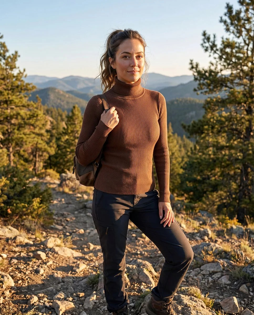 Marie | Damen Gerippter Rollkragen Strick Sweater