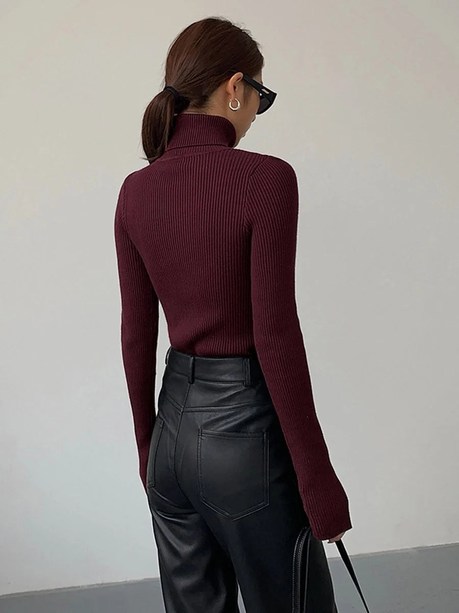Marie | Damen Gerippter Rollkragen Strick Sweater