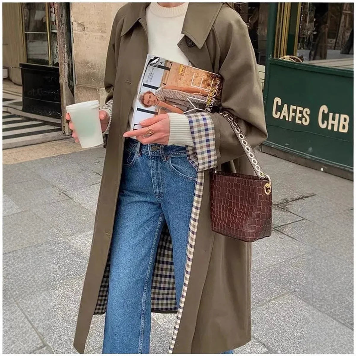 Marie | Damen Oversized Karierter Trench Coat im Langen Schnitt