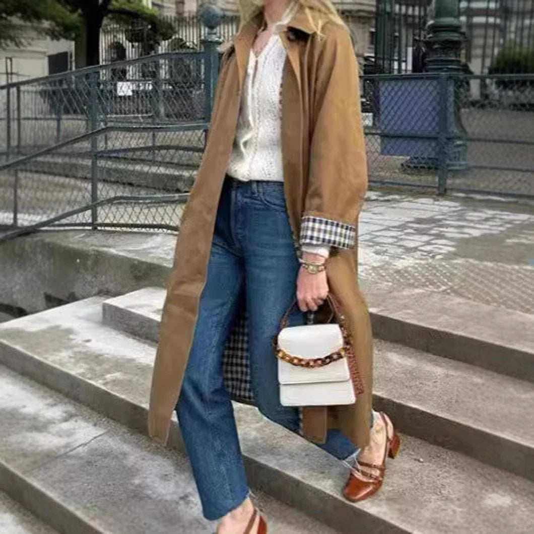 Marie | Damen Oversized Karierter Trench Coat im Langen Schnitt