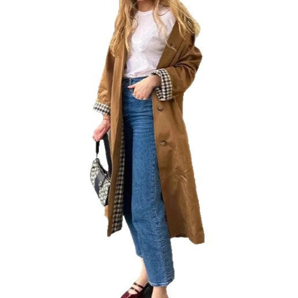 Marie | Damen Oversized Karierter Trench Coat im Langen Schnitt