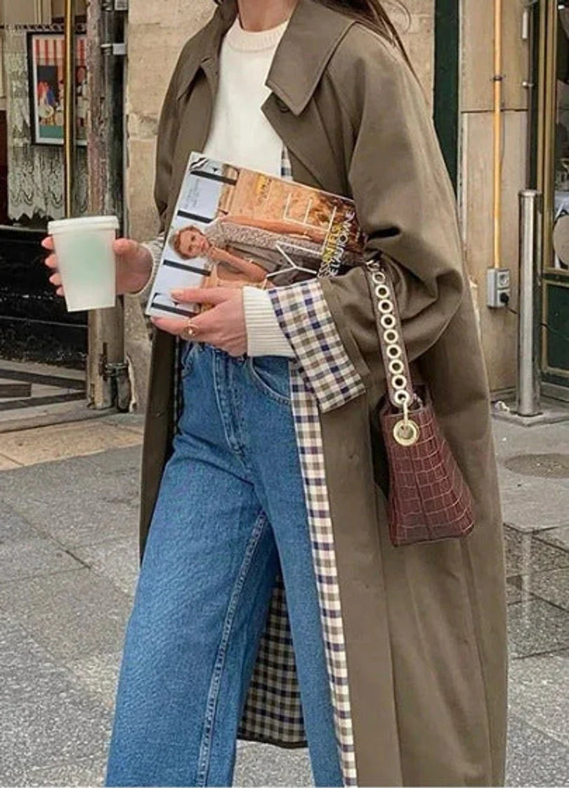 Marie | Damen Oversized Karierter Trench Coat im Langen Schnitt