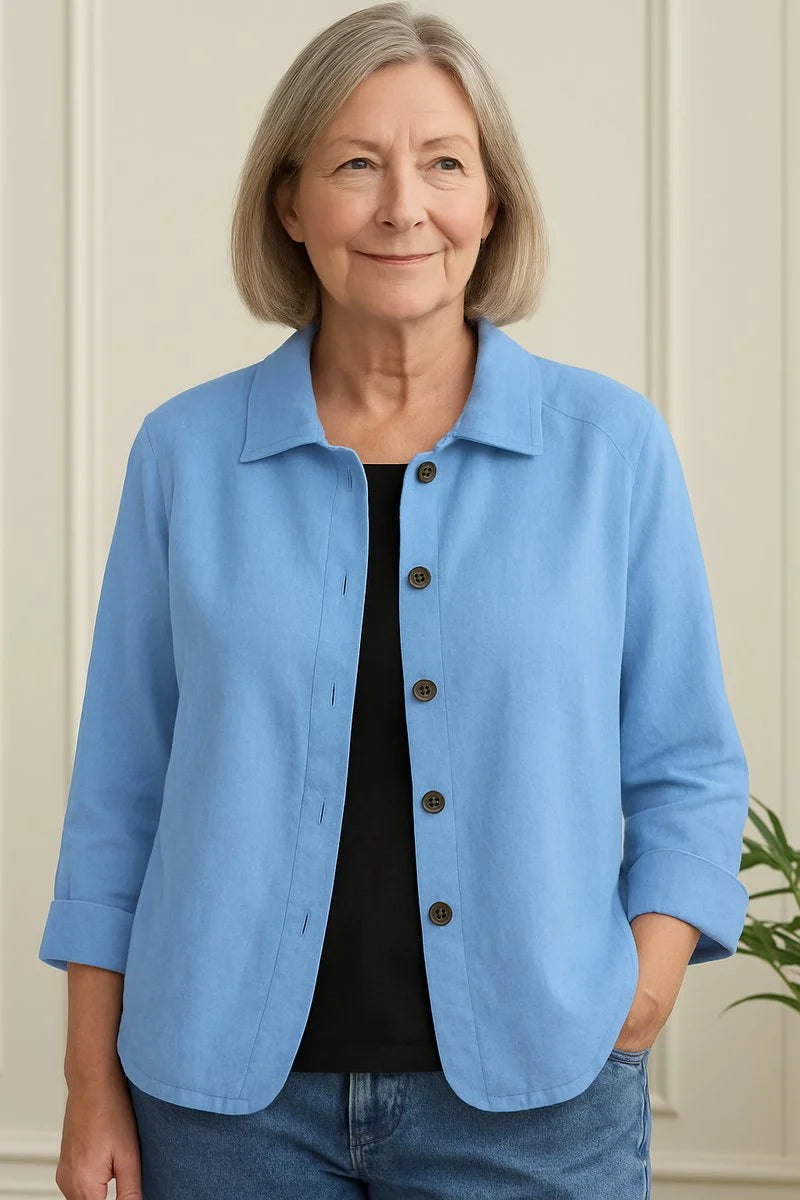 Marie | Damen Strickjacke leichte Baumwoll-Leinen Hemd-Cardigan mit Knöpfen