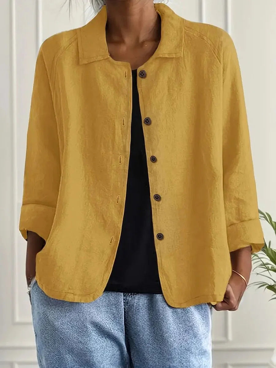 Marie | Damen Strickjacke leichte Baumwoll-Leinen Hemd-Cardigan mit Knöpfen