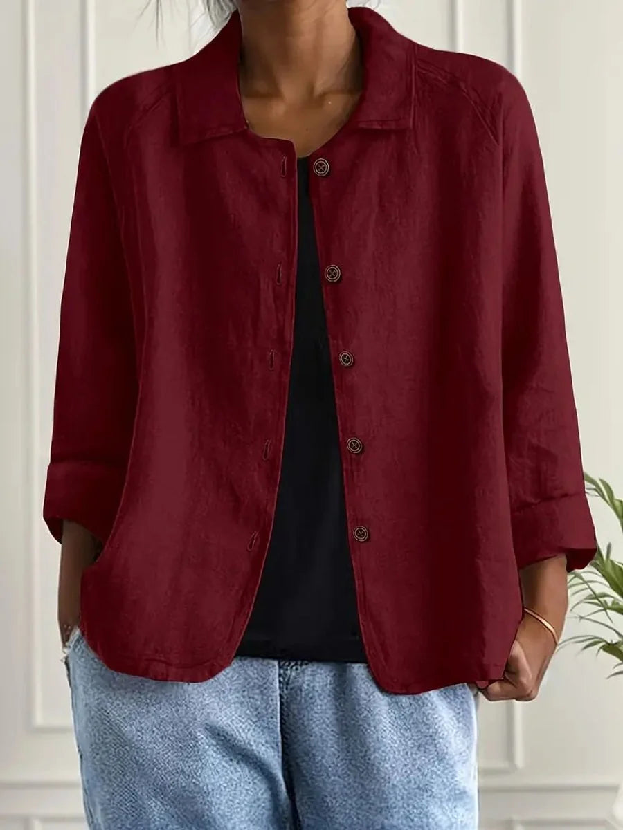 Marie | Damen Strickjacke leichte Baumwoll-Leinen Hemd-Cardigan mit Knöpfen