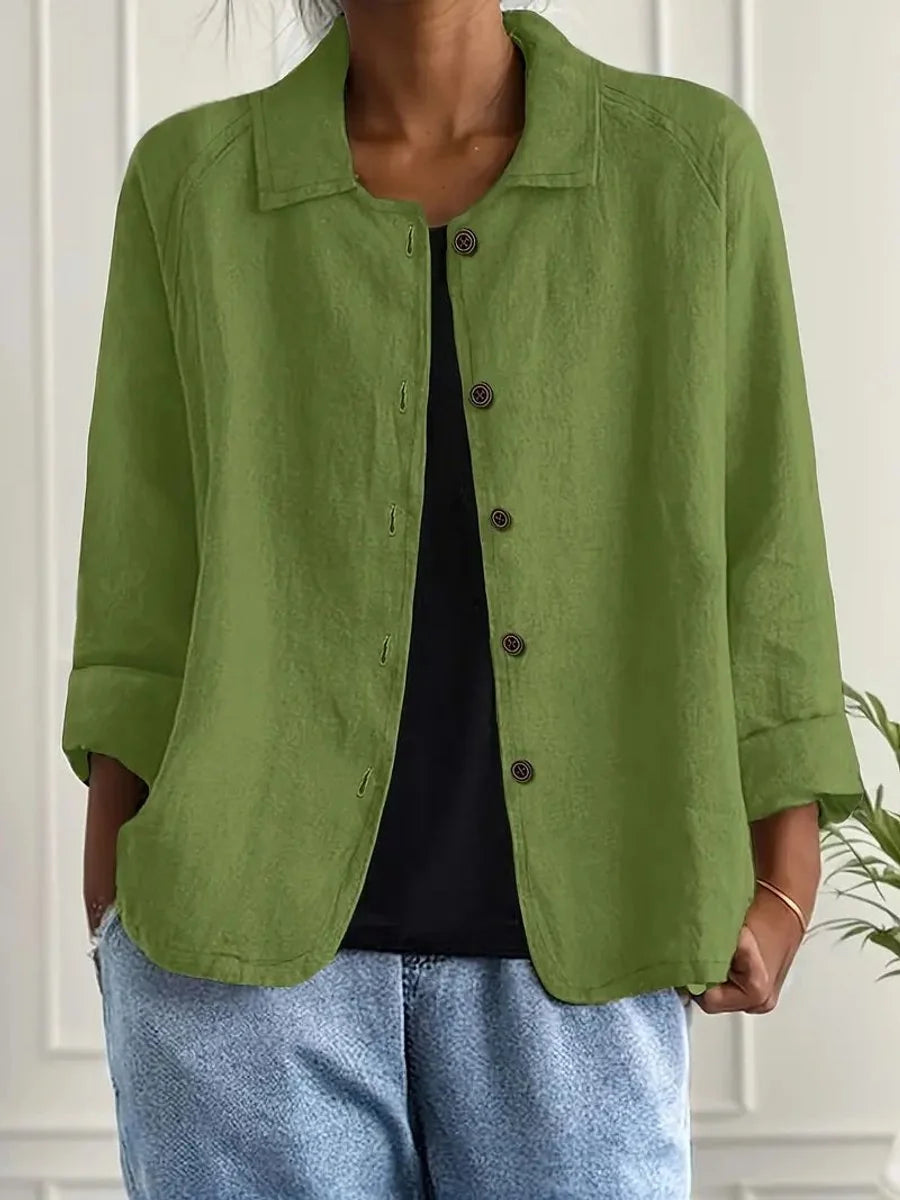 Marie | Damen Strickjacke leichte Baumwoll-Leinen Hemd-Cardigan mit Knöpfen