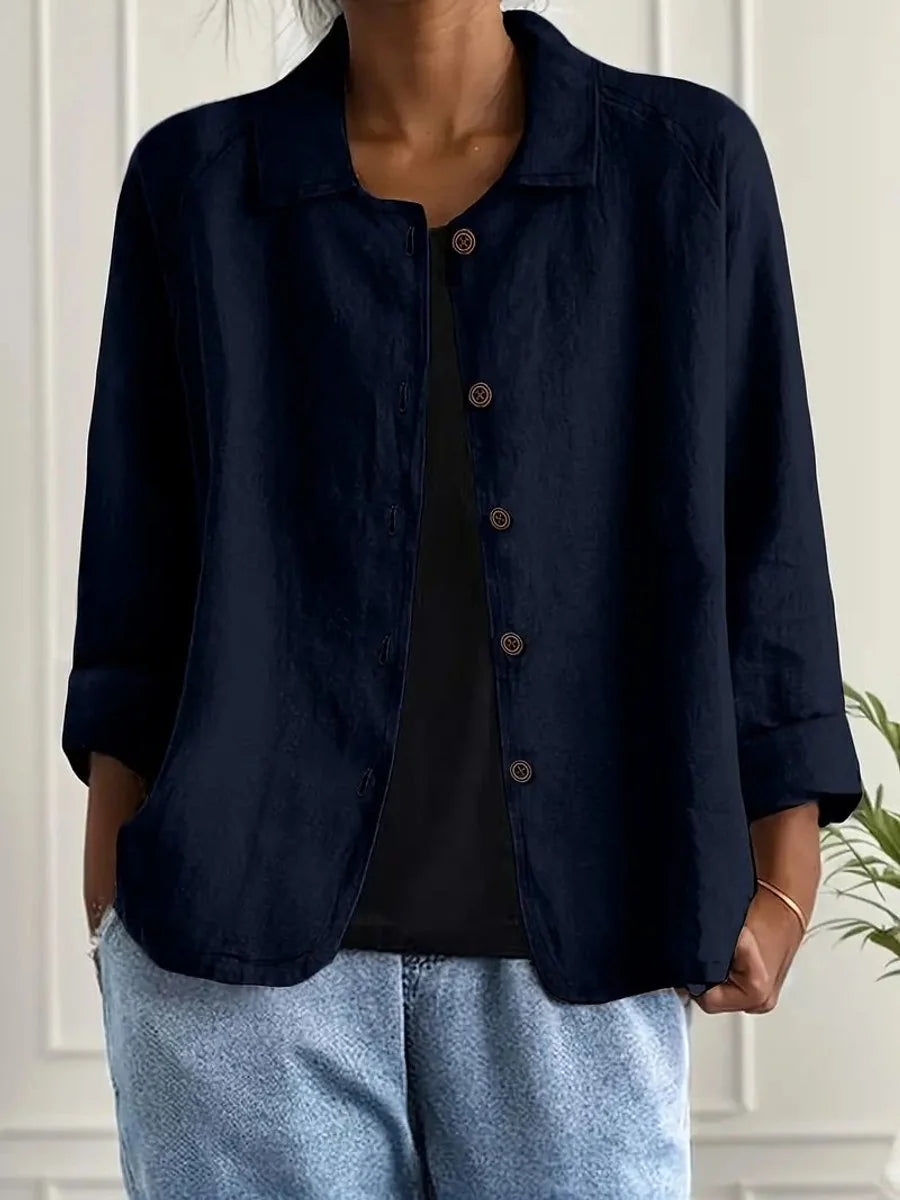 Marie | Damen Strickjacke leichte Baumwoll-Leinen Hemd-Cardigan mit Knöpfen