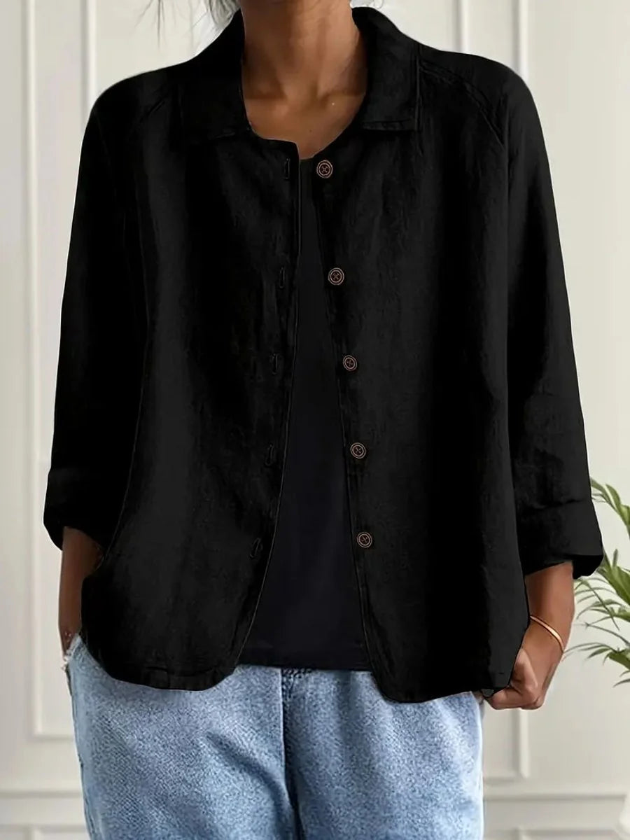 Marie | Damen Strickjacke leichte Baumwoll-Leinen Hemd-Cardigan mit Knöpfen