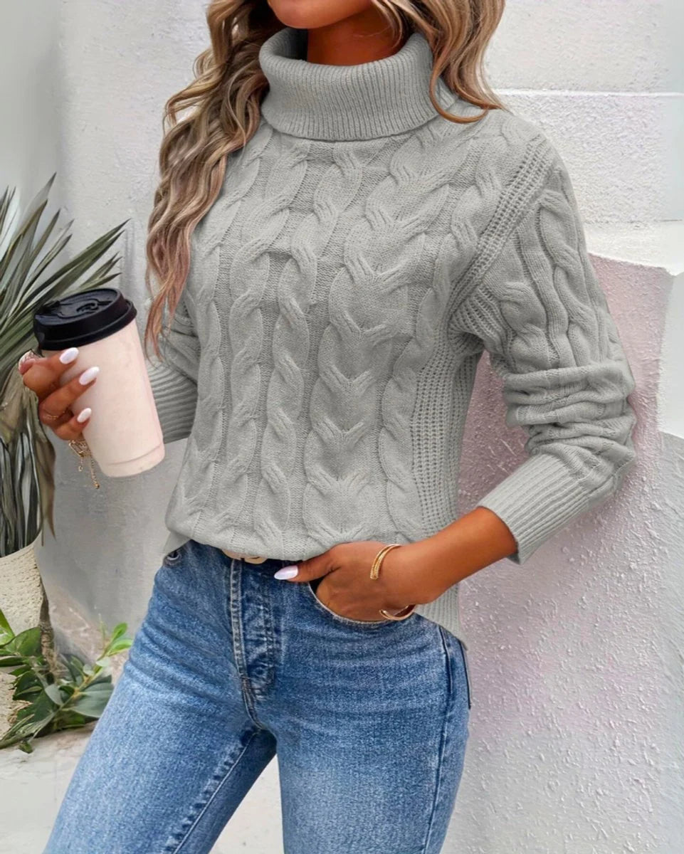 Marie | Damen Turtleneck Sweater Zeitloser Kabelstrick-Rollkragenpullover