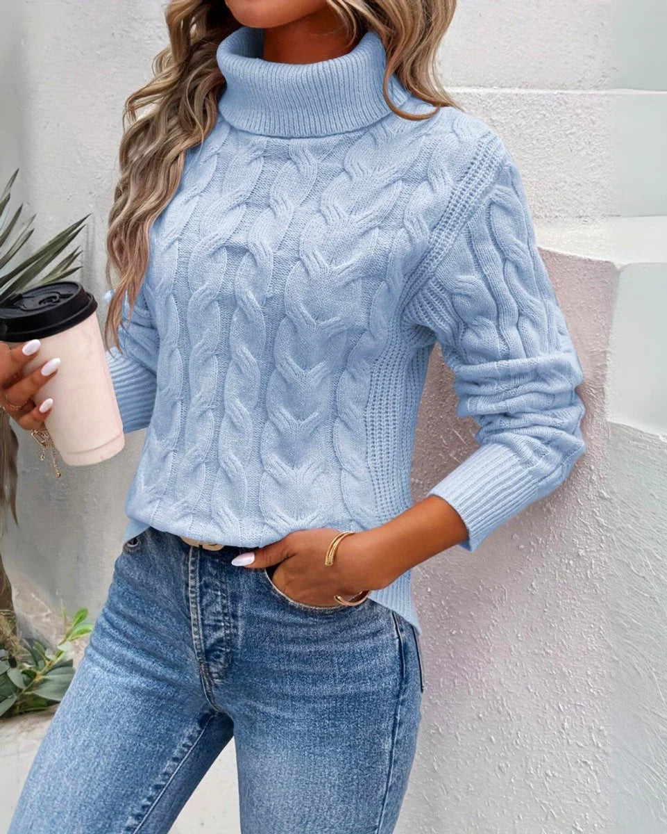 Marie | Damen Turtleneck Sweater Zeitloser Kabelstrick-Rollkragenpullover