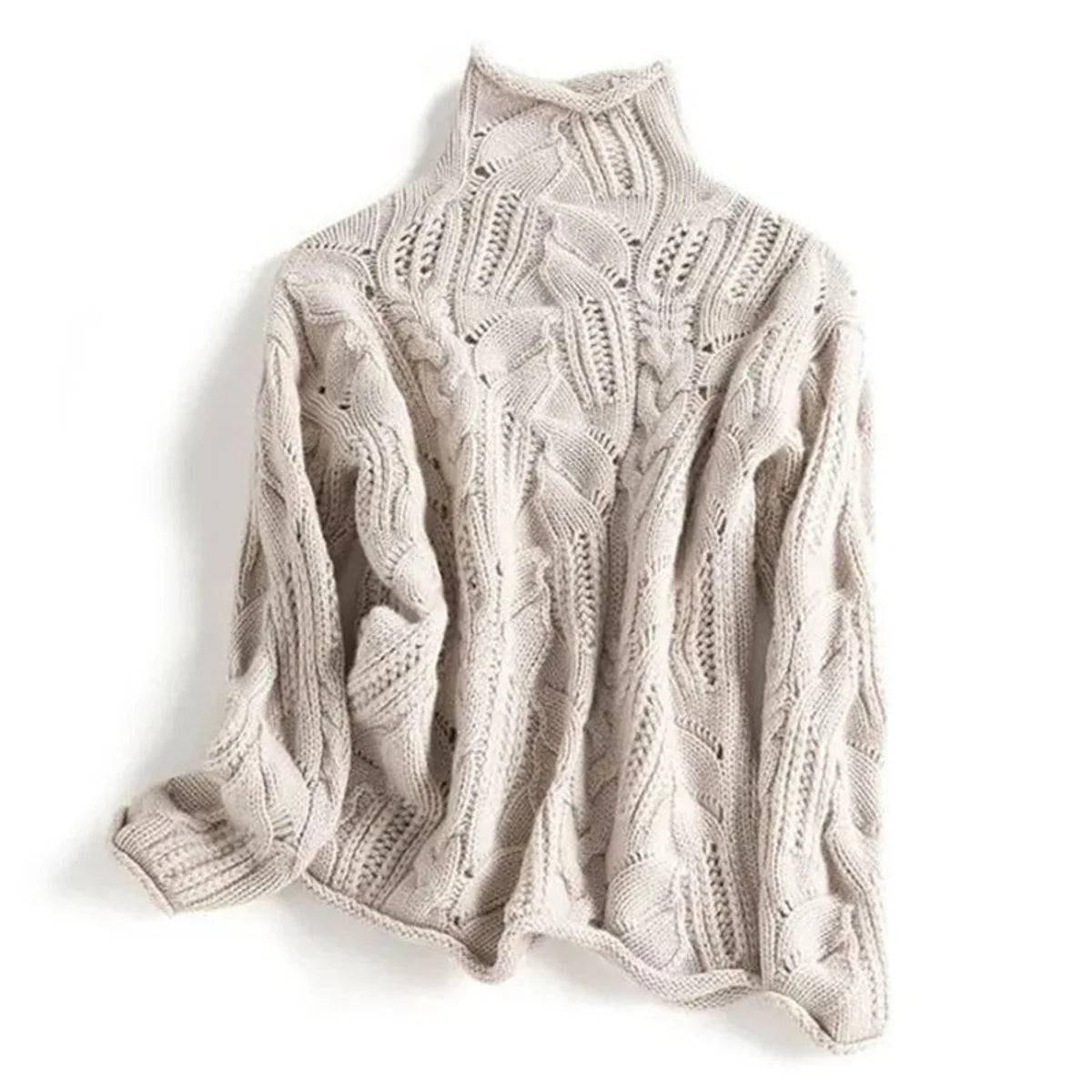 Marie | Damen Zopfmuster Knit Sweater Rollkragen Lockere Passform