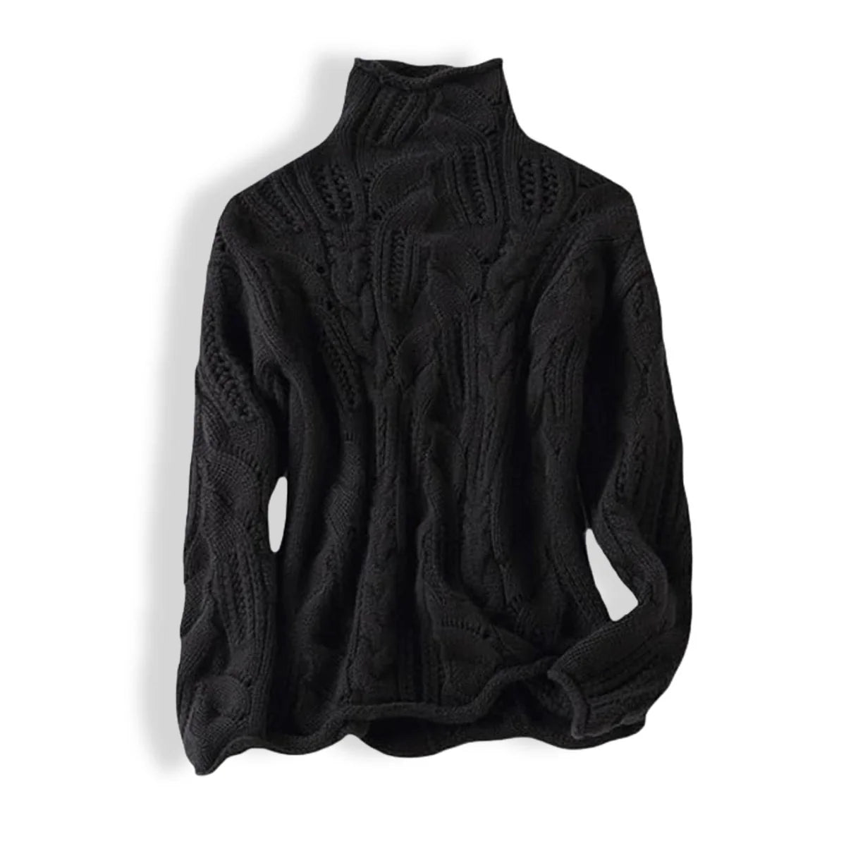 Marie | Damen Zopfmuster Knit Sweater Rollkragen Lockere Passform