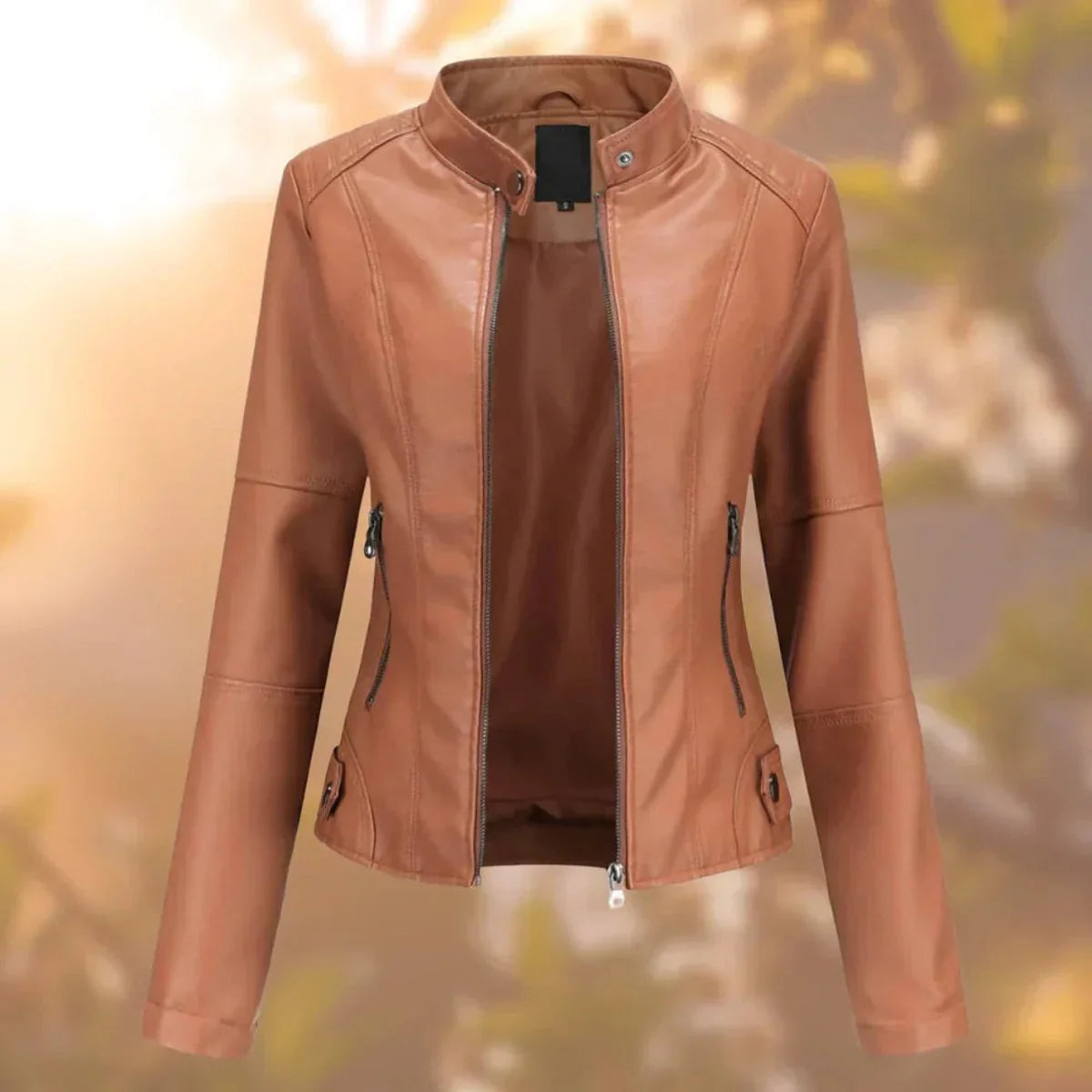 Marlene | Damen Slim-Fit Bikerjacke Kunstleder Reißverschluss Stehkragen