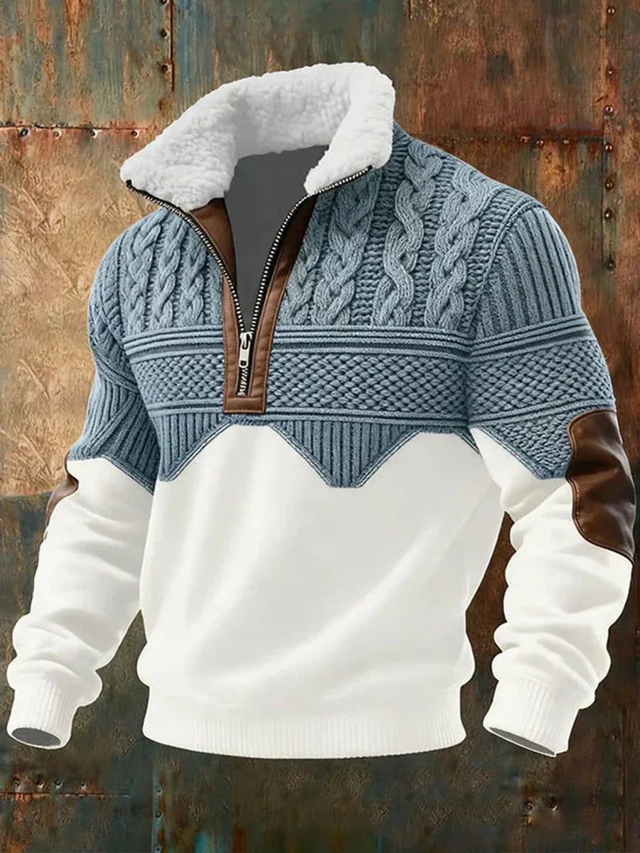 Matthias | Herren Farbblock Halb-Reißverschluss Fleecekragen Knit Sweater