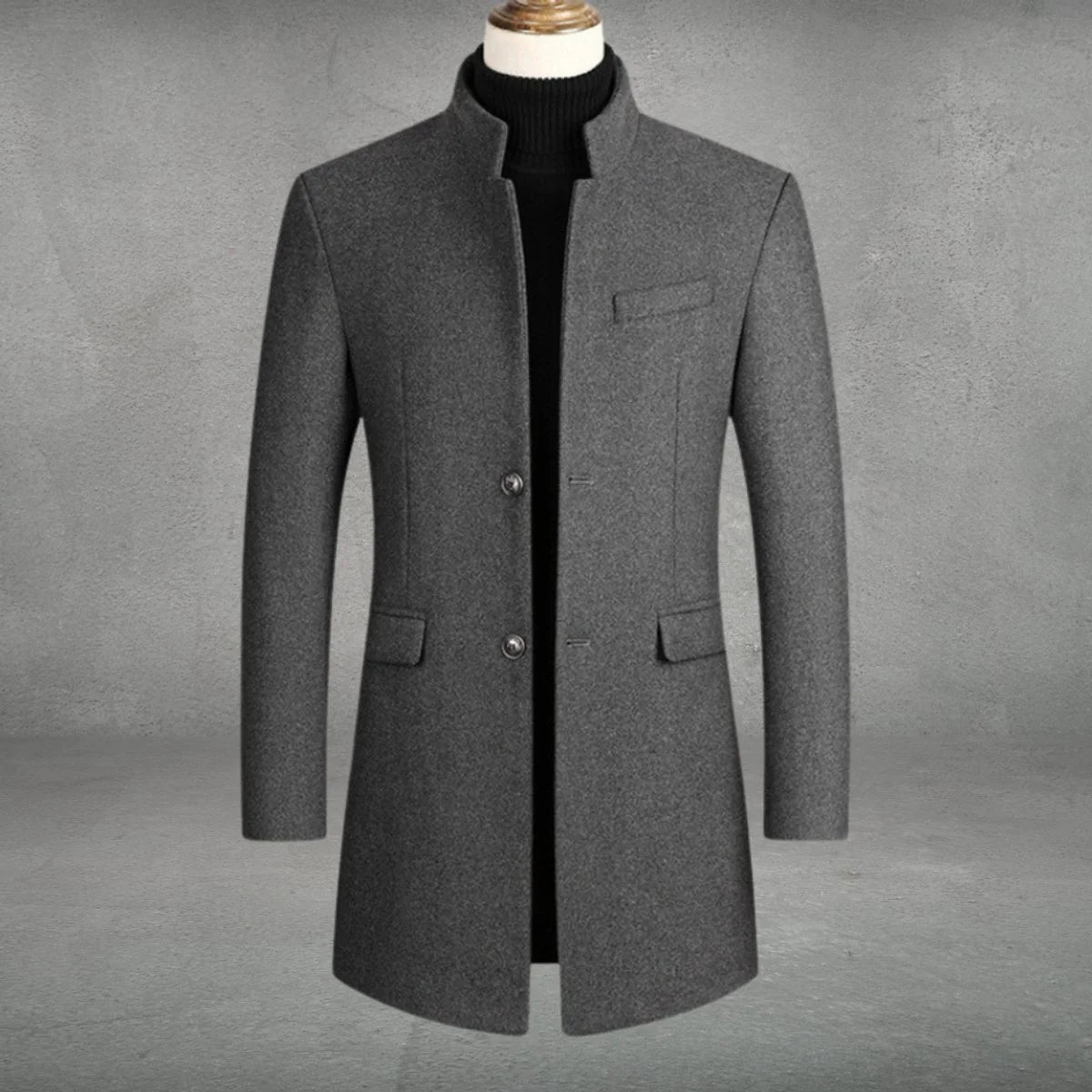 Matthias | Herren Slim-Fit Wollmantel mit Stehkragen und Knopfverschluss