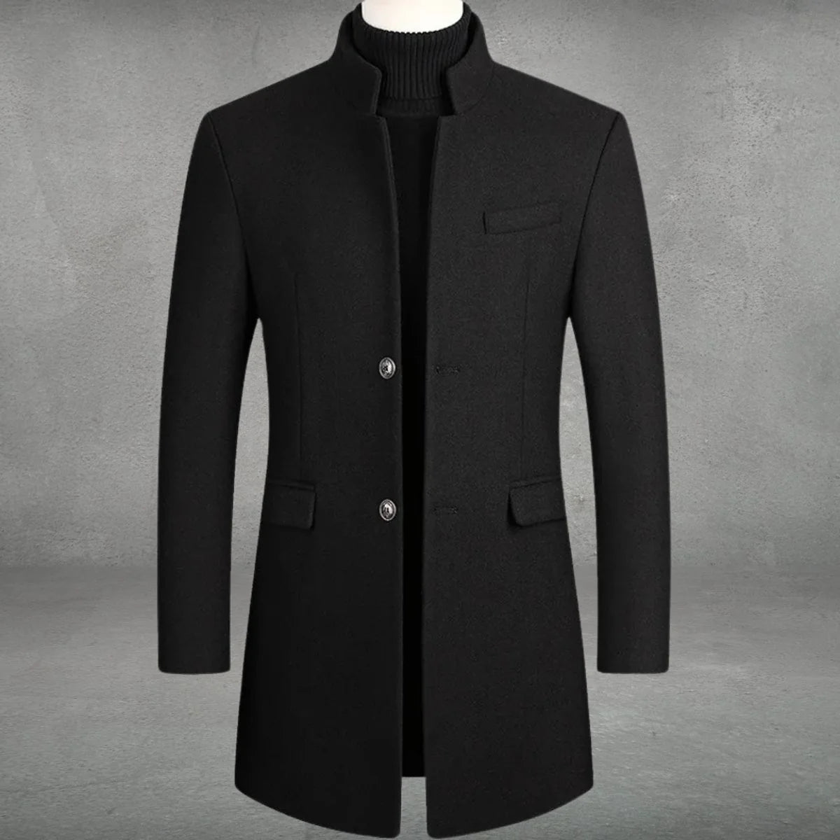 Matthias | Herren Slim-Fit Wollmantel mit Stehkragen und Knopfverschluss