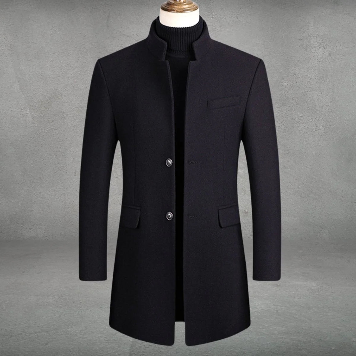 Matthias | Herren Slim-Fit Wollmantel mit Stehkragen und Knopfverschluss
