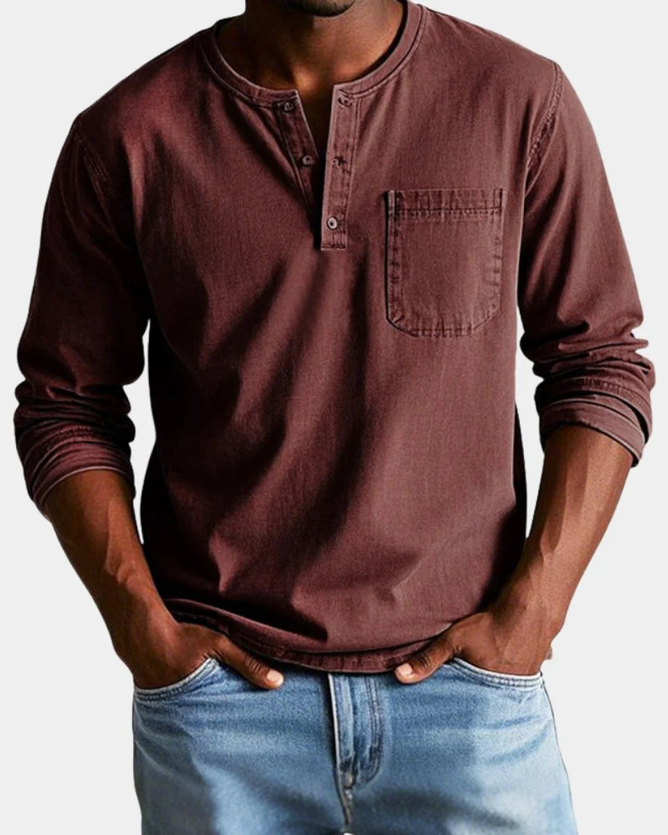 Matthias | Herren Vintage Langarm Henley-Shirt mit Brusttasche