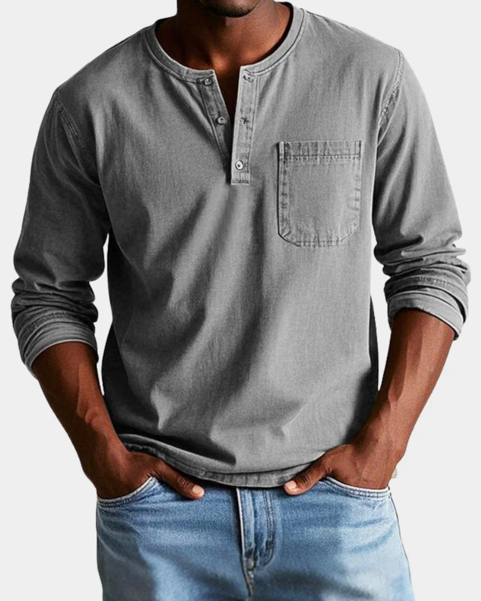 Matthias | Herren Vintage Langarm Henley-Shirt mit Brusttasche