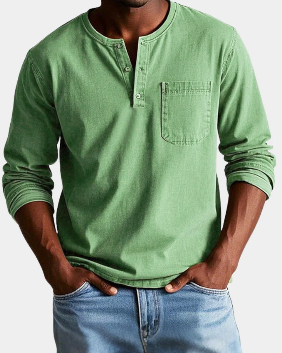 Matthias | Herren Vintage Langarm Henley-Shirt mit Brusttasche