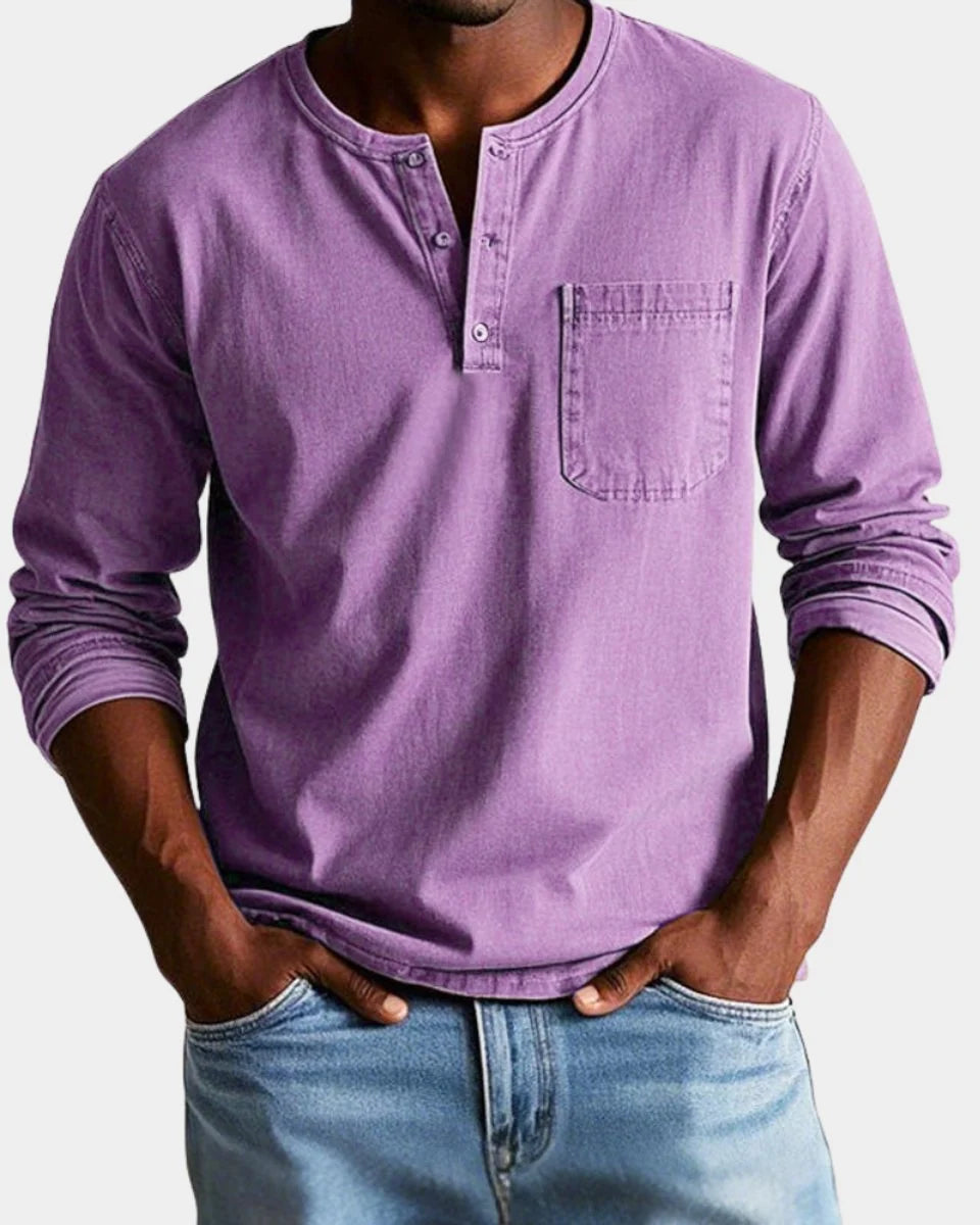 Matthias | Herren Vintage Langarm Henley-Shirt mit Brusttasche