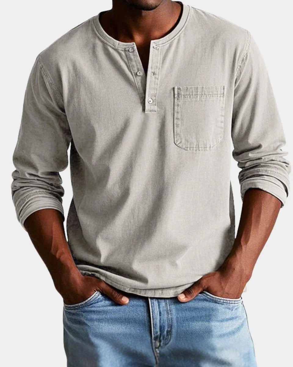 Matthias | Herren Vintage Langarm Henley-Shirt mit Brusttasche