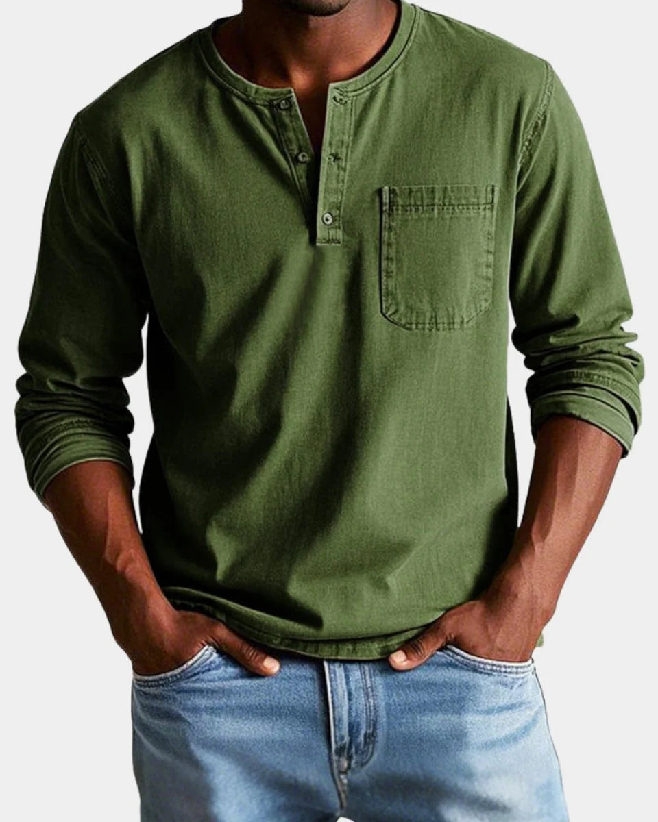 Matthias | Herren Vintage Langarm Henley-Shirt mit Brusttasche